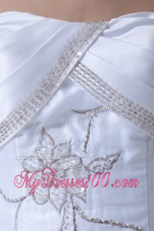 A-line Strapless Embroidery and Beading Court Train Wedding Dress