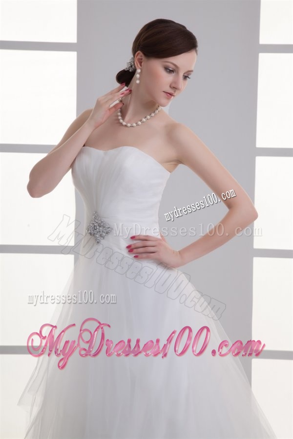 A-line Sweetheart Beading Tulle Ruching Wedding Dress