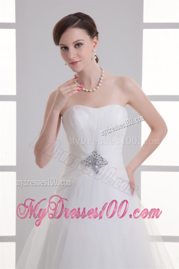 A-line Sweetheart Beading Tulle Ruching Wedding Dress