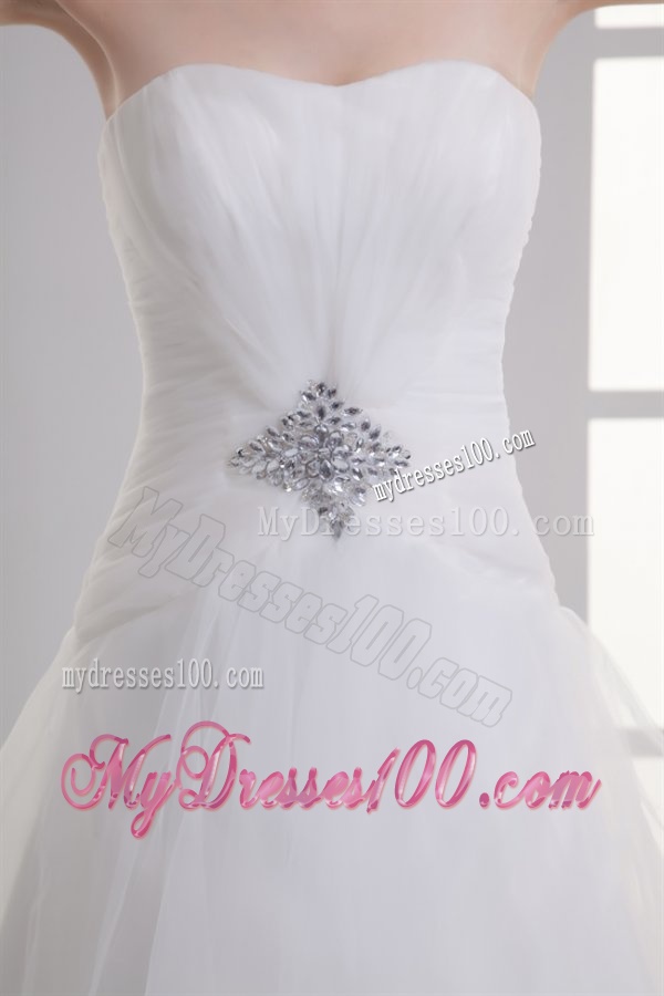 A-line Sweetheart Beading Tulle Ruching Wedding Dress