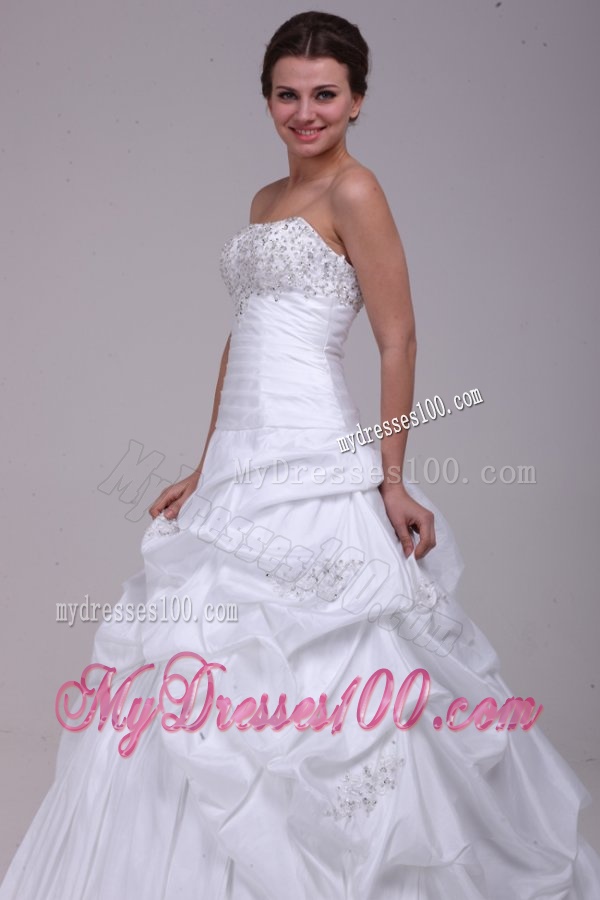 Ball Gown Court Train Beading Appliques Lace Up Taffeta Wedding Dress