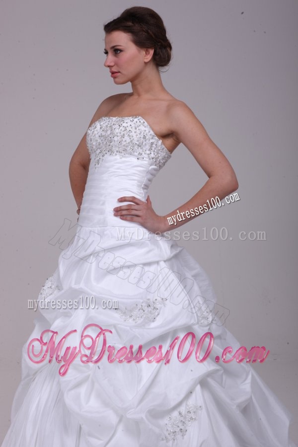 Ball Gown Court Train Beading Appliques Lace Up Taffeta Wedding Dress