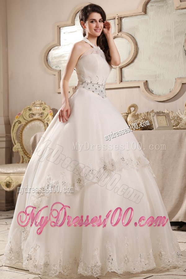 Ball Gown Halter Top Neck Embroidery and Beading Wedding Dress