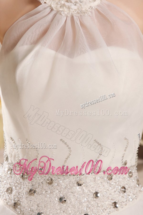 Ball Gown Halter Top Neck Embroidery and Beading Wedding Dress