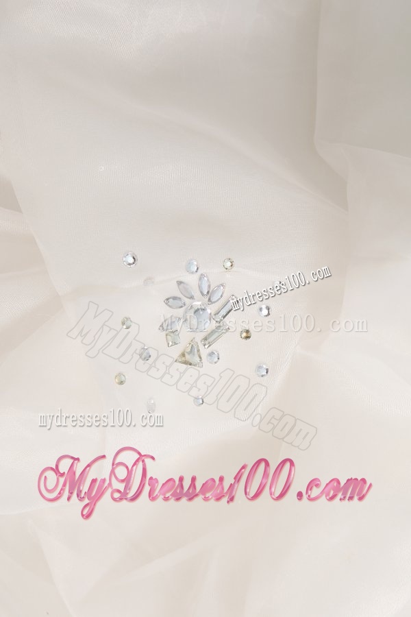Ball Gown Strapless Beaded Decorate Wedding Dress with Brush Train
