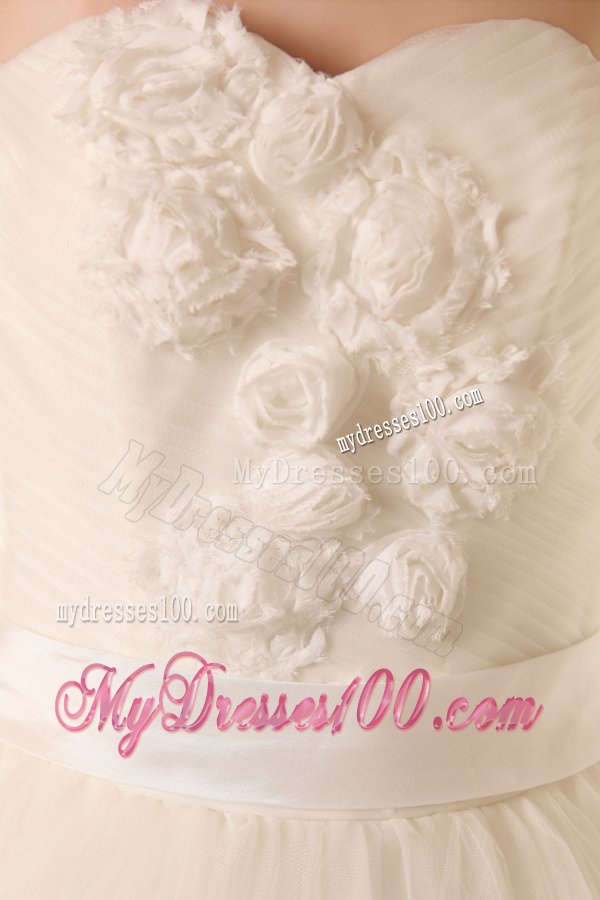 Ball Gown Sweetheart Hand Made Flowers Sweep Train Wedding Dress