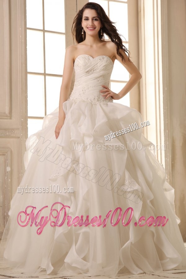 Ball Gown Sweetheart Wedding Dress with Appliques and Ruffles