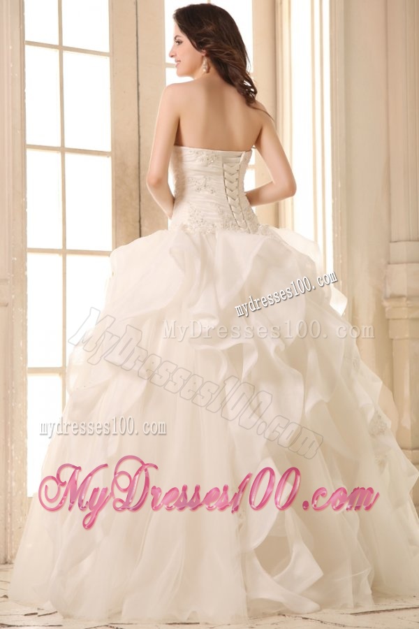 Ball Gown Sweetheart Wedding Dress with Appliques and Ruffles