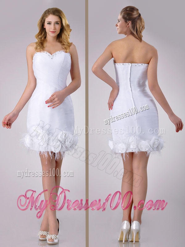 Beautiful Sweetheart Short Satin Wedding Dress with Beading and Rolling Flowers