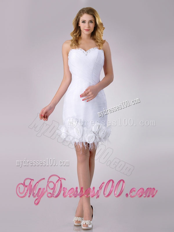 Beautiful Sweetheart Short Satin Wedding Dress with Beading and Rolling Flowers