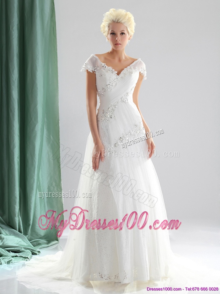Brand New 2016 Beading and Lace Wedding Dress with Court Train