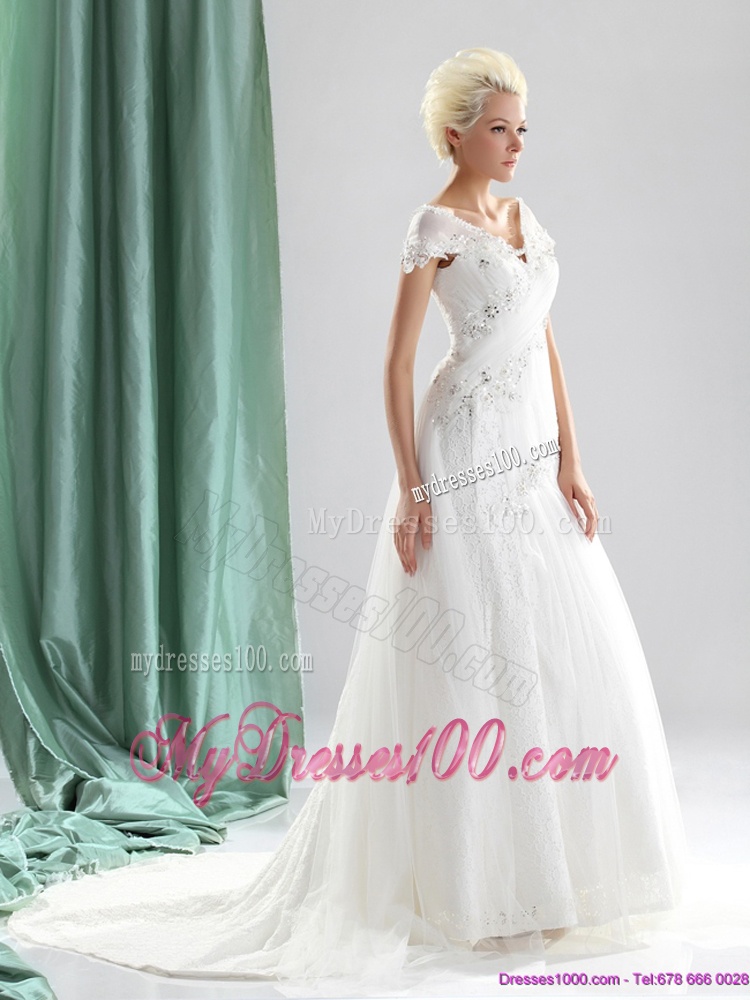 Brand New 2016 Beading and Lace Wedding Dress with Court Train
