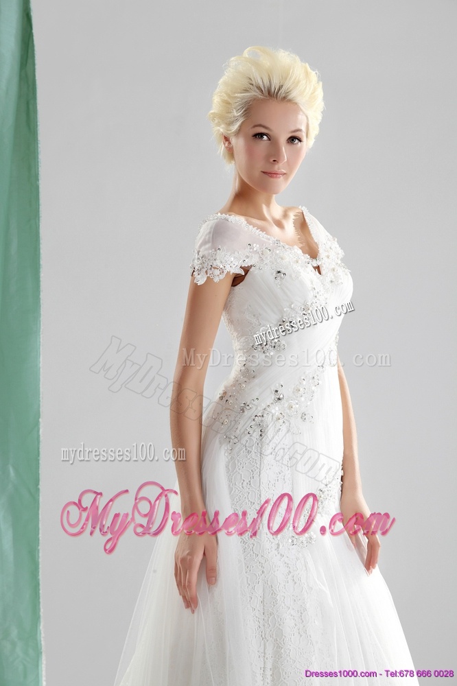 Brand New 2016 Beading and Lace Wedding Dress with Court Train