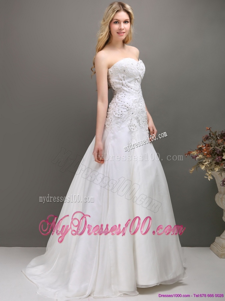 Brand New 2016 Sweetheart A Line Wedding Dress with Appliques and Beading