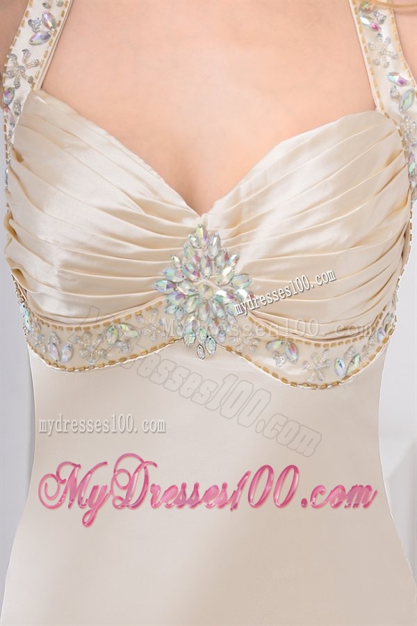 Champagne Column Straps Watteau Train Wedding Dress with Beading