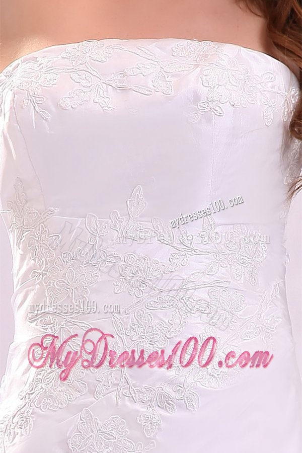 Cheap Column Strapless Floor-length Wedding Dress with Appliques
