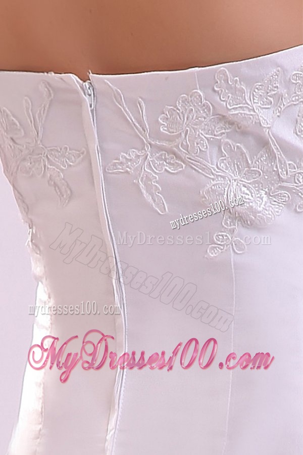 Cheap Column Strapless Floor-length Wedding Dress with Appliques