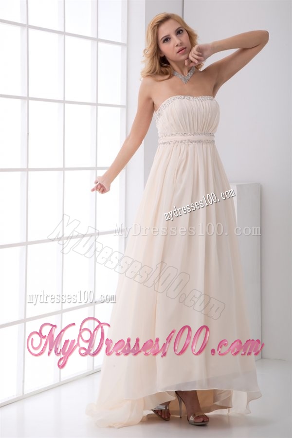 Cheap Empire Strapless Asymmetrical Chmapagne Wedding Dress with Beading