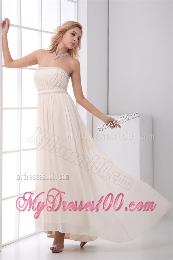 Cheap Empire Strapless Asymmetrical Chmapagne Wedding Dress with Beading