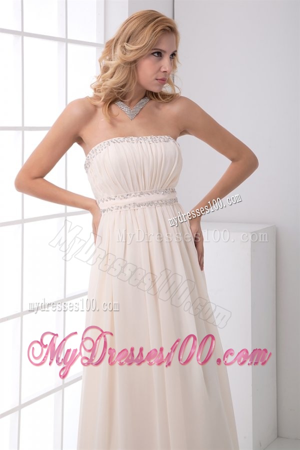 Cheap Empire Strapless Asymmetrical Chmapagne Wedding Dress with Beading