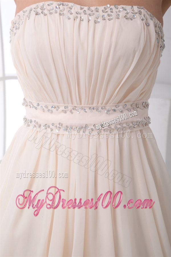 Cheap Empire Strapless Asymmetrical Chmapagne Wedding Dress with Beading