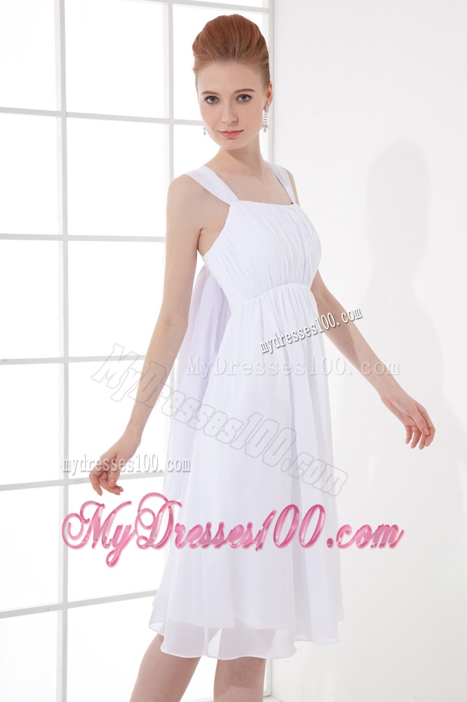 Cheap Empire Straps Chiffon Ruching and Bowknot White Wedding Dress