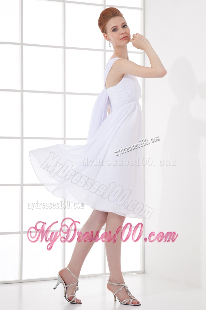 Cheap Empire Straps Chiffon Ruching and Bowknot White Wedding Dress