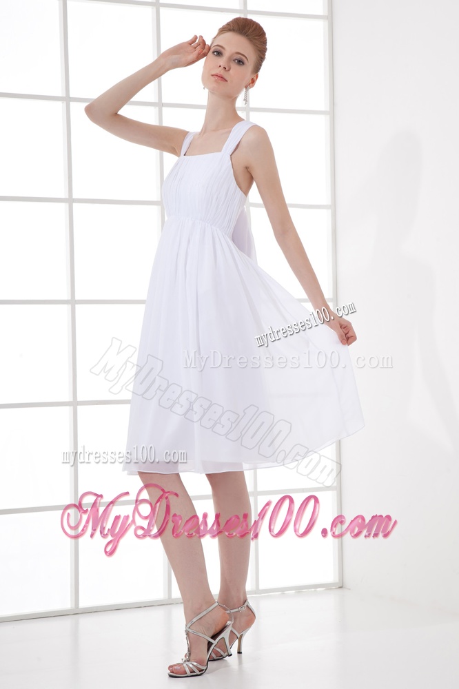 Cheap Empire Straps Chiffon Ruching and Bowknot White Wedding Dress