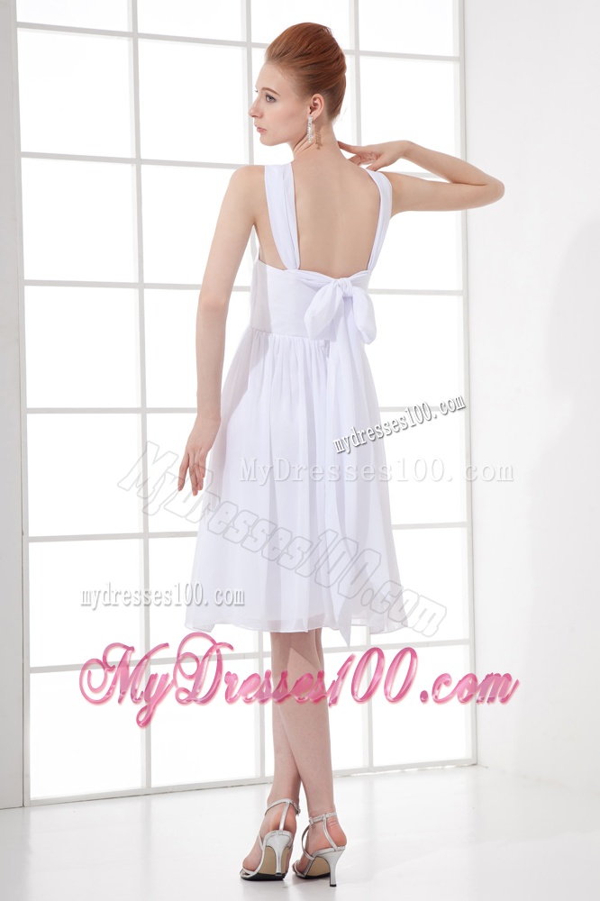 Cheap Empire Straps Chiffon Ruching and Bowknot White Wedding Dress