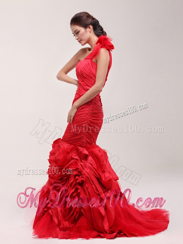 Classical 2016 Ruching and Ruffles Brush Train Wedding Dress in Red