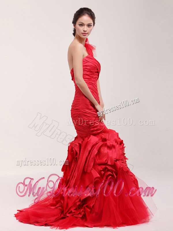 Classical 2016 Ruching and Ruffles Brush Train Wedding Dress in Red