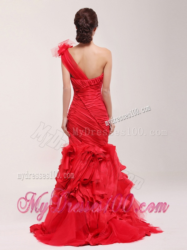 Classical 2016 Ruching and Ruffles Brush Train Wedding Dress in Red