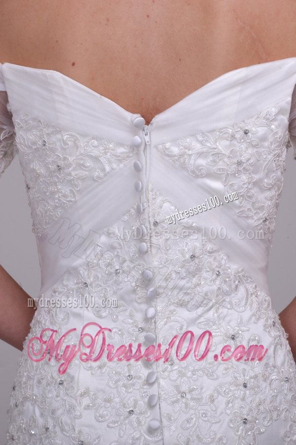 Column Off The Shoulder Brush Train Taffeta Wedding Dress