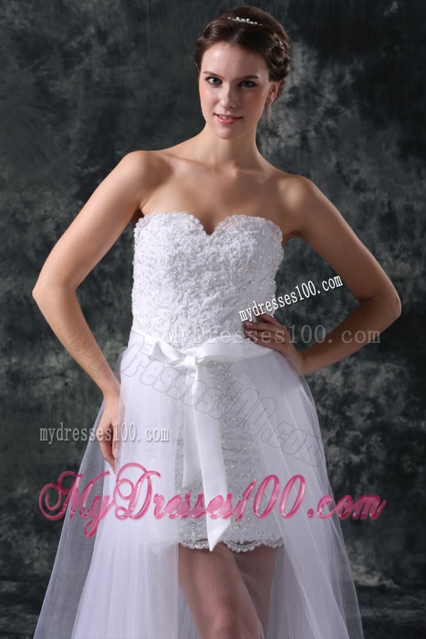 Column Sweetheart Appliques Tulle Detachable Skirt Wedding Dress