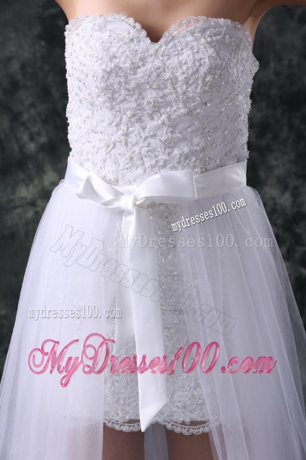 Column Sweetheart Appliques Tulle Detachable Skirt Wedding Dress