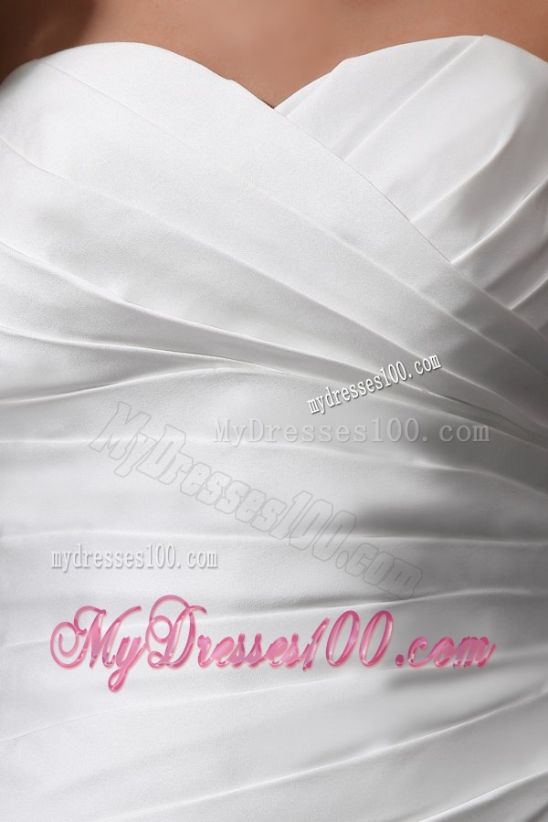 Column Sweetheart Brush Train Bowknot and Ruching Wedding Dress