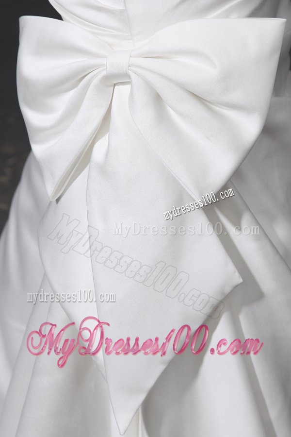 Column Sweetheart Brush Train Bowknot and Ruching Wedding Dress