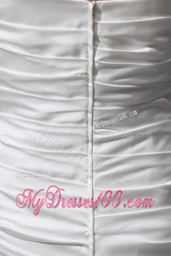 Column Sweetheart Brush Train Bowknot and Ruching Wedding Dress