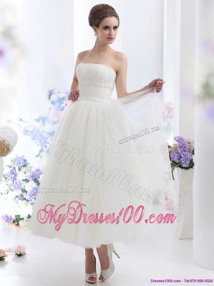 Cute White Strapless Wedding Dresses with Ruching