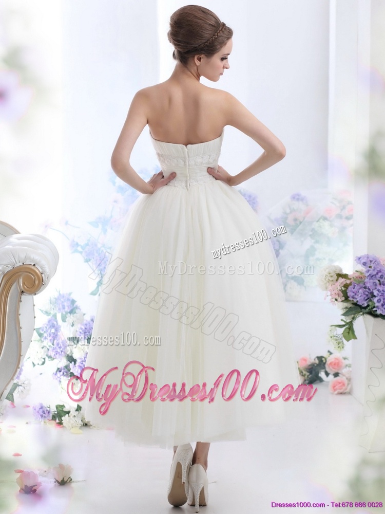 Cute White Strapless Wedding Dresses with Ruching