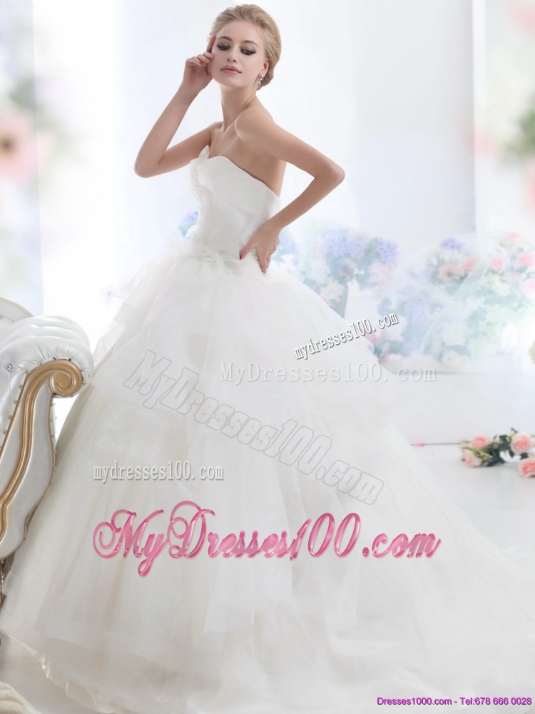 Dynamic 2016 Sweetheart Wedding Dress with Hand Made Flowers