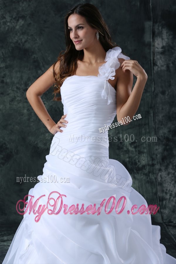 Elegant A-Line Organza Brush Train Zipper Up Wedding Dress with Ruching