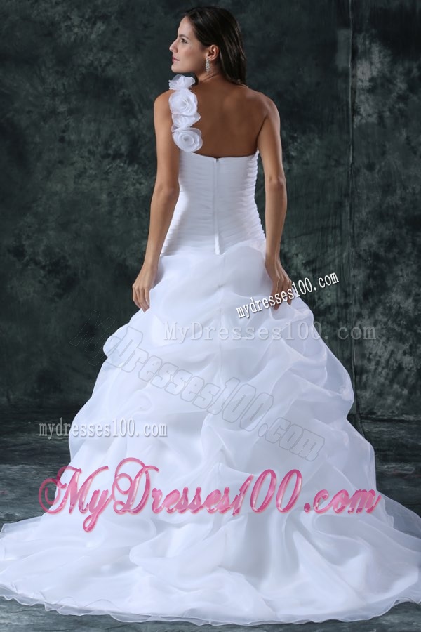 Elegant A-Line Organza Brush Train Zipper Up Wedding Dress with Ruching