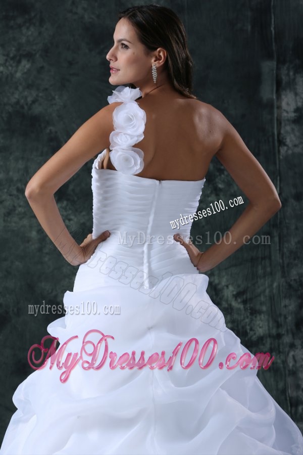 Elegant A-Line Organza Brush Train Zipper Up Wedding Dress with Ruching