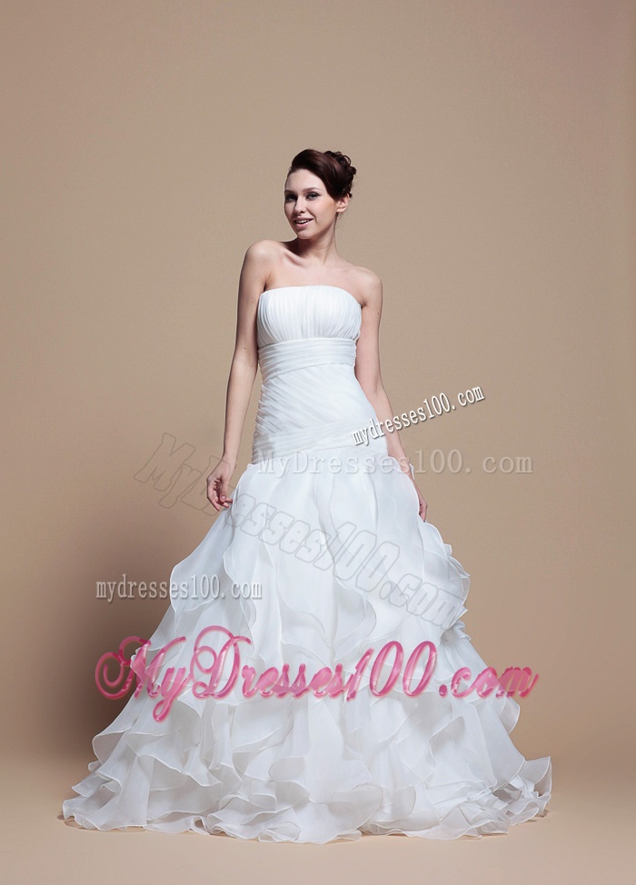 Elegant A Line Strapless Wedding Dresses with Ruffles