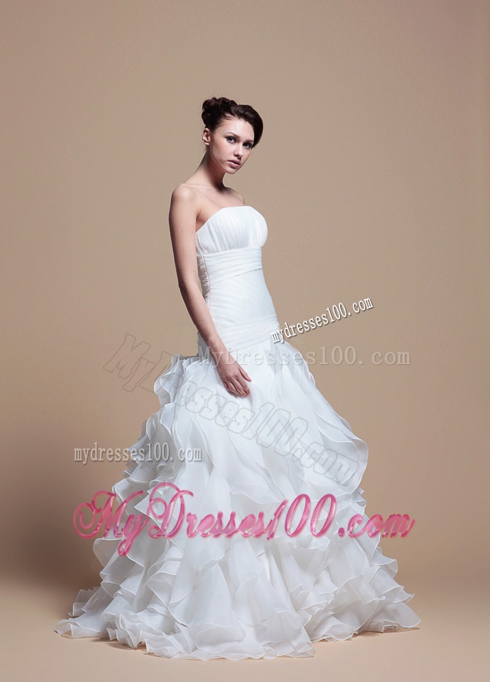 Elegant A Line Strapless Wedding Dresses with Ruffles