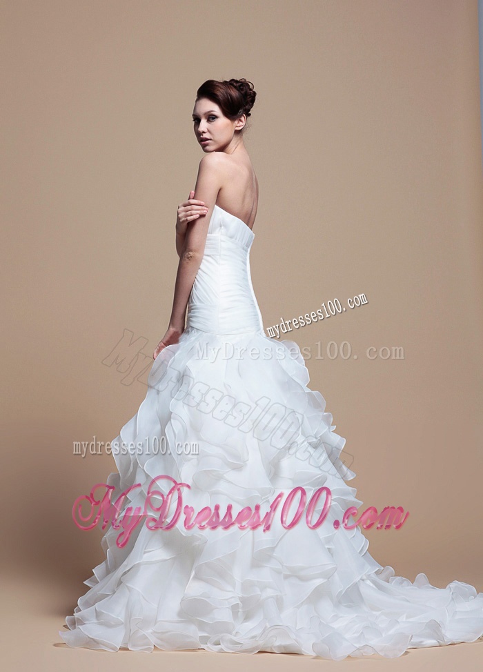 Elegant A Line Strapless Wedding Dresses with Ruffles