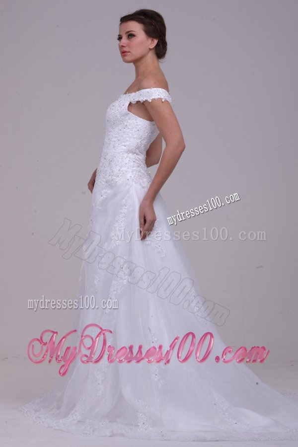 Elegant Column Off The Shoulder Appliques Organza 2016 Wedding Dress