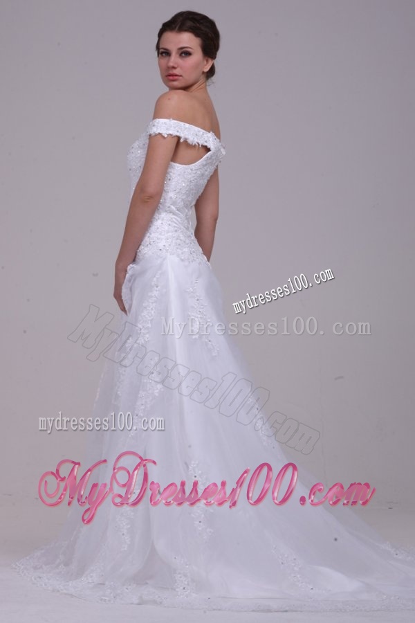 Elegant Column Off The Shoulder Appliques Organza 2016 Wedding Dress