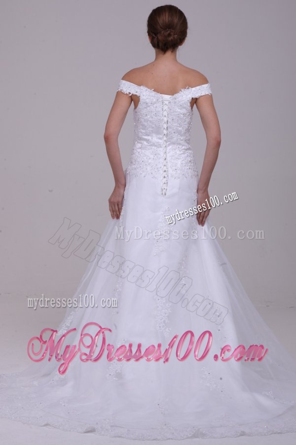 Elegant Column Off The Shoulder Appliques Organza 2016 Wedding Dress